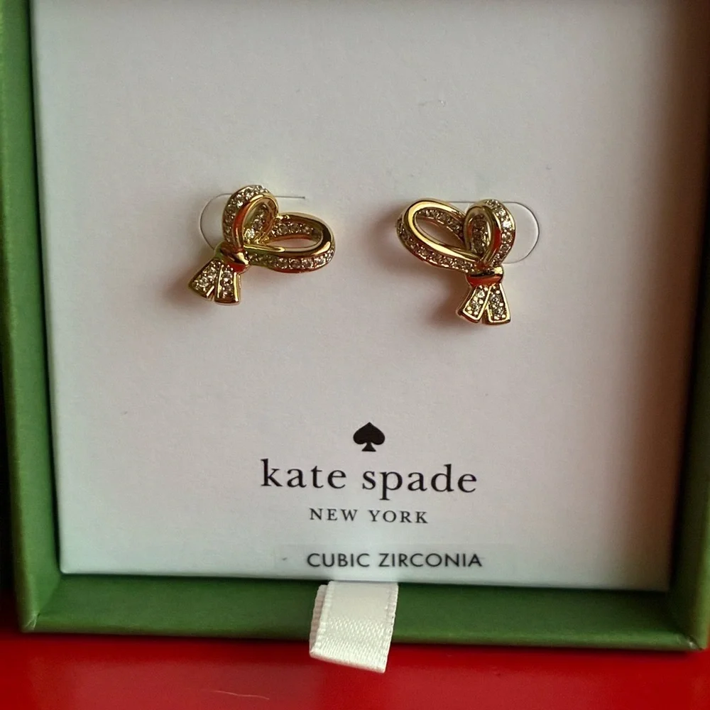 Kate Spade Gold Heart Bow Earrings
